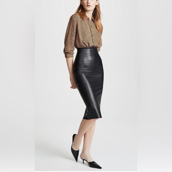 Commando Black Faux Leather Midi Pencil Skirt Minimalist Sleek Women’s Size L - Picture 1 of 12